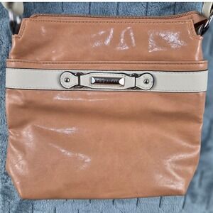 Rosetti Tan Cream Faux Leather Crossbody Bag Silver Hardware Adjustable Strap